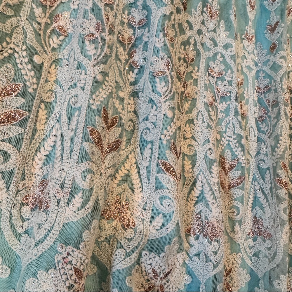 Soft Surroundings Aqua and Red Embroidered Maxi Skirt - Picture 6 of 7